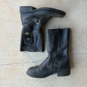 Harley-Davidson Black Riding Motorcycle Boots with Buckle Strap Pouch